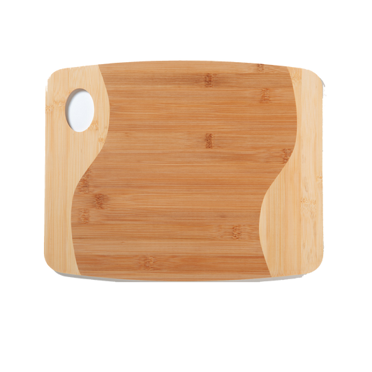 Engravable Rectangle 2 tone Bamboo Swirl Cutting Board w/ Handle