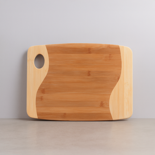 Engravable Rectangle 2 tone Bamboo Swirl Cutting Board w/ Handle