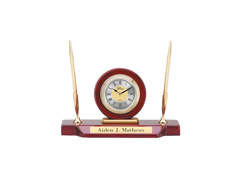 Personalized Desk Clock with Double Pen Stand