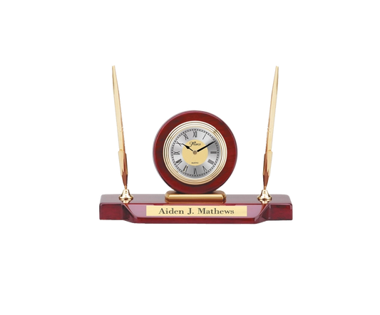 Personalized Desk Clock with Double Pen Stand